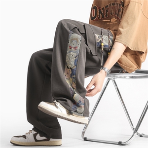 秋冬新款风拼接抽绳束脚裤运动裤男宽松直筒休闲裤K10058-P38,女装休闲裤,电商A099