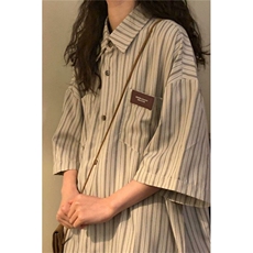 D583-P35新款日系女宽松百搭学院风短袖条纹衬衫上衣夏-网图现货，男装衬衫，星座603-2
