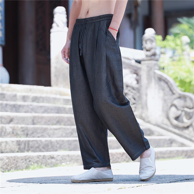 风牛仔色织亚麻休闲裤男夏季轻薄透气棉麻小长裤K51P120,男装休闲裤,星座704A（原B229A）