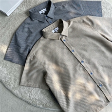 XZ10-TTH455-P48青花扣亚麻混纺棉麻条纹短袖衬衫老钱风cleanfit，男装T恤，星座1005-1