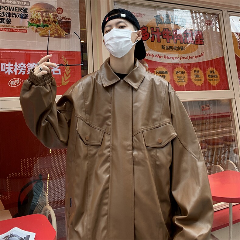 美式高街皮衣男韩版潮流口袋个性帅气2025秋冬季ins外套W5269-P69，男装皮衣，星座412