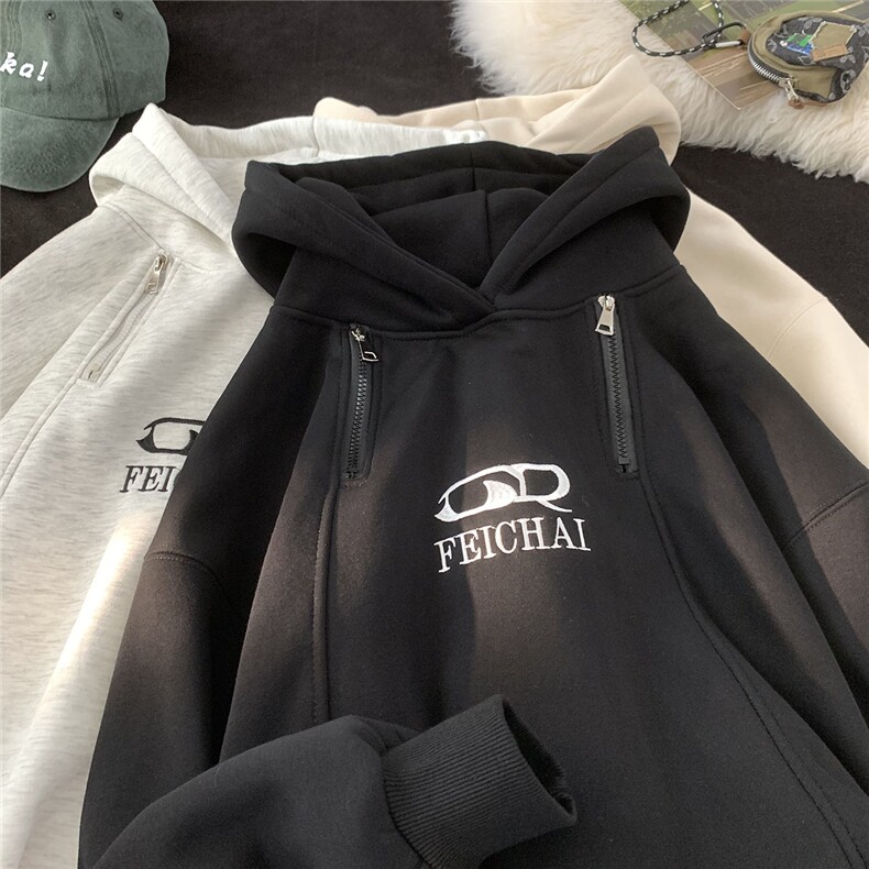 主推大拉链百搭宽松连帽卫衣常规款-B386-DB22批65-控98，男装卫衣，电商B386