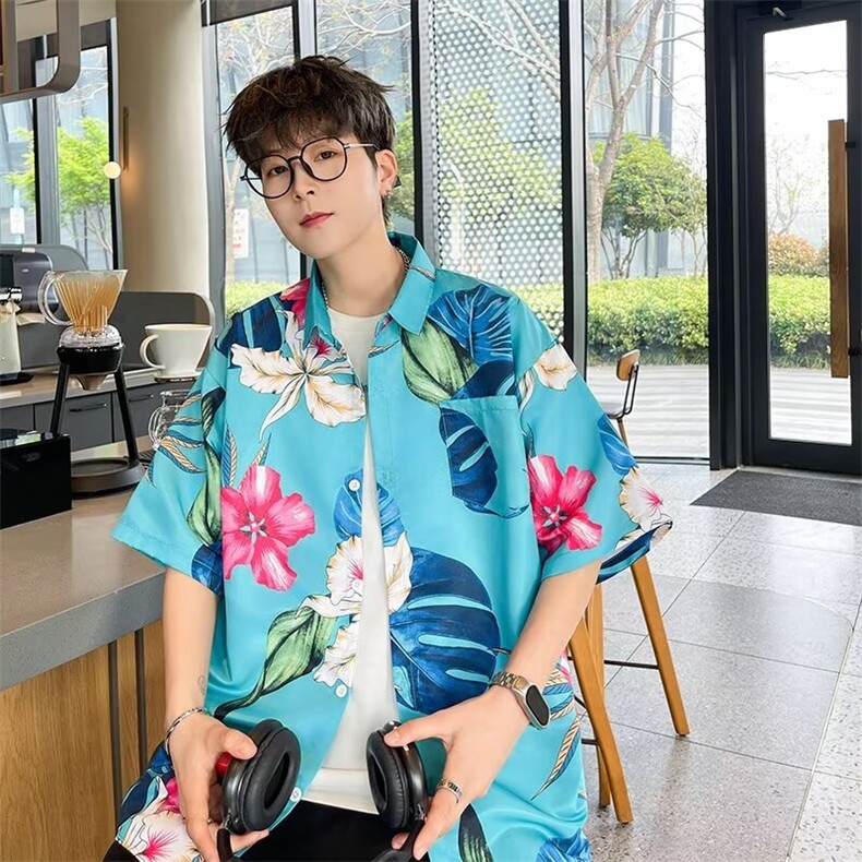 夏季男士印花短袖衬衫个性衬衣外套,男装衬衫,星座1013