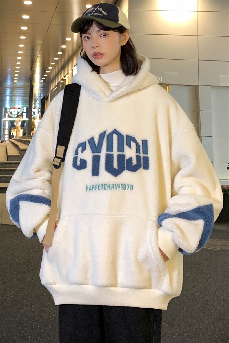 2023秋冬羊羔绒上衣潮加绒百搭连帽卫衣外套男女983-P90控价128,男装卫衣,电商A441-1