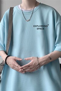 HT73244-P22 NASA华夫格t恤男短袖男大码五分袖 大皂风图片