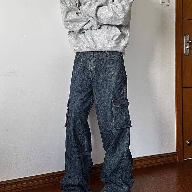 竹节纹水洗做旧格纹理丹宁牛仔裤男,男装牛仔裤,星座506A