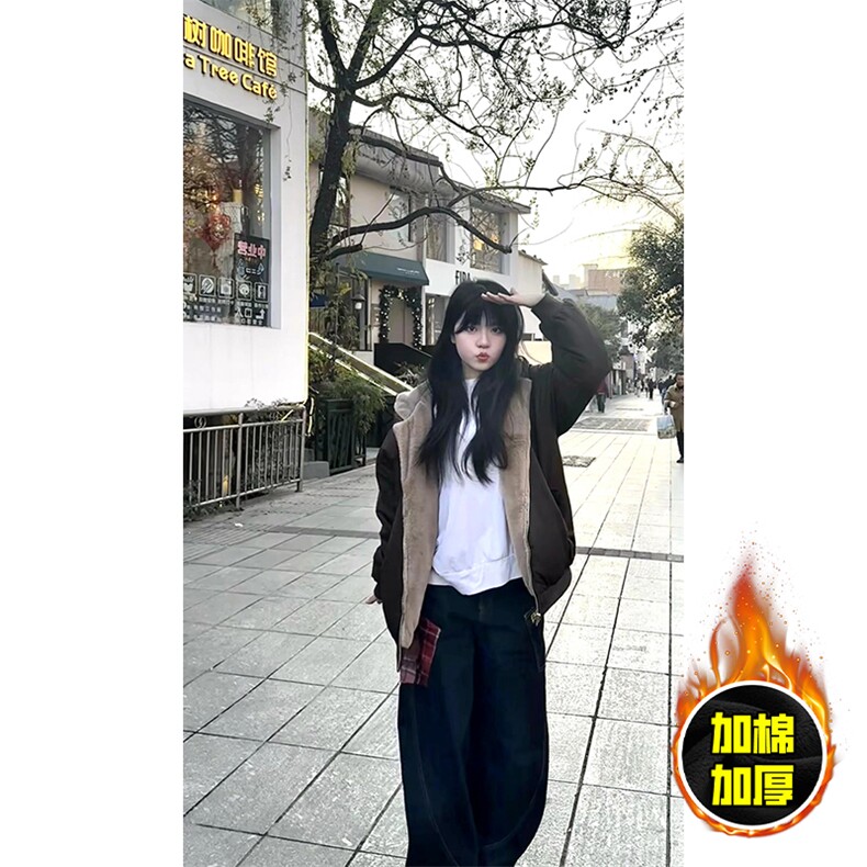 两面穿现货重磅短款座山雕棉衣男女双面穿毛毛绒棉服加厚外套,男装棉衣,电商A443