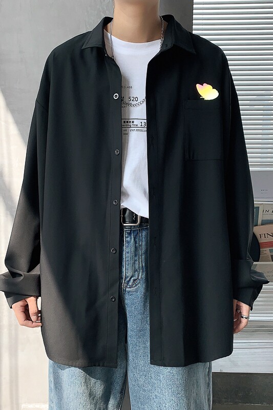 20港风新款男女情侣蝴蝶反光印花衬衫学生衬衣外套504-W2035-P32,男装衬衫,星座504