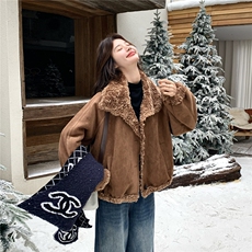 皮毛一体外套R2C086-2583【咖色】P205K335，女装短外套，2C086