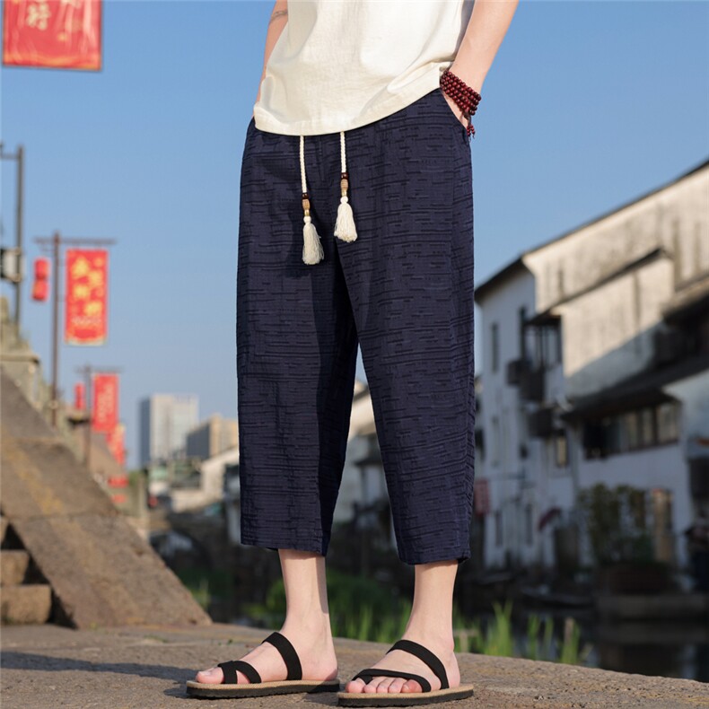 风八分裤棉麻休闲裤夏季个性男潮流男士宽松A266-1-KZ881-P60,男装休闲裤,电商A266-1