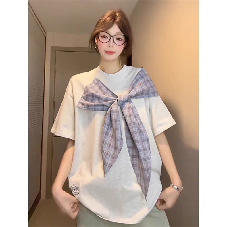 拼接格子布装饰高品质260克双纱纯棉美式高街短袖T恤特P35，男装T恤，电商A486-1