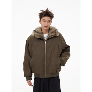 长袖拉链翻领潮座山雕美式高街解构毛领连帽棉服保暖MF360-P93图片