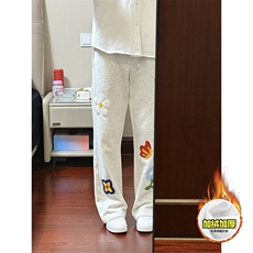 抖音得物高品质秋冬季重磅花卉刺绣潮流运动宽松加绒直筒休闲卫裤，男装休闲裤，电商A486-1