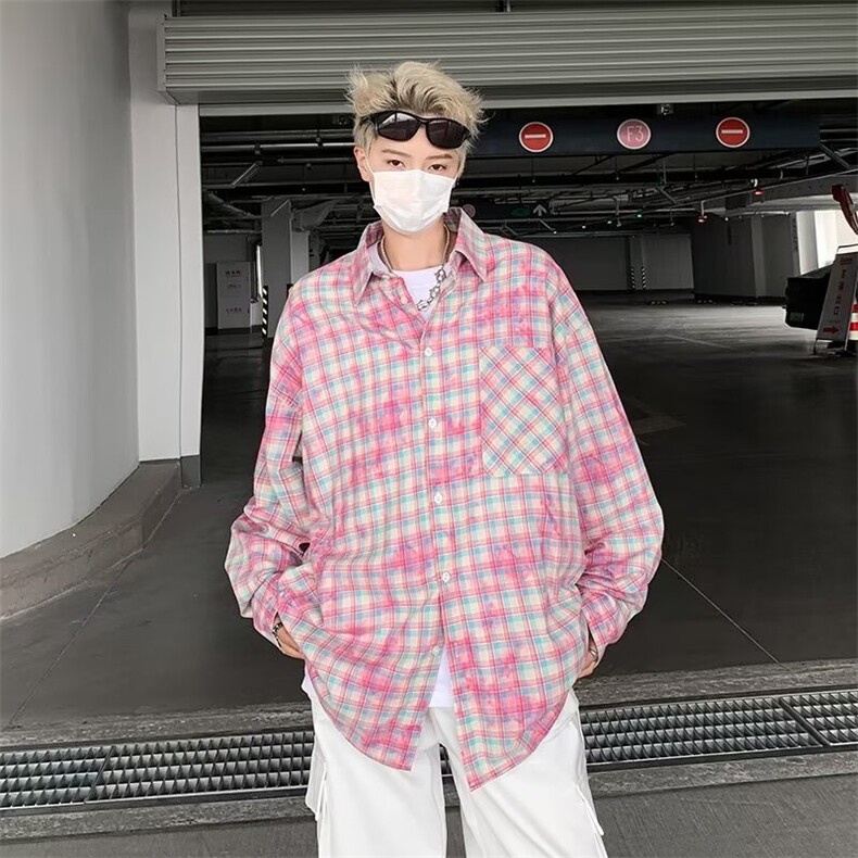 2024秋季新款长袖扎染格子衬衫HJ05P40,男装衬衫,星座1116-2