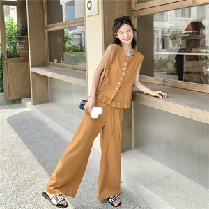 多巴胺洋气减龄马甲阔腿裤套装女2025夏新款小个子休闲减龄两件套图片