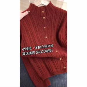 毛衣女极简风高领针织开衫女秋冬宽松大码毛衣外套短款上衣图片