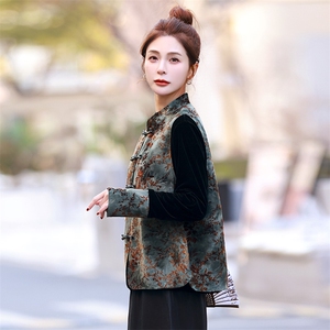新中式撞色丝绒长袖T恤女春秋设计小众拼接提花打底复古气质上衣图片