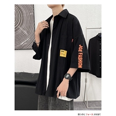 日系条纹短袖衬衫男夏季cityboy休闲百搭翻领衬衣潮牌薄款外套潮，男装衬衫，星座506A