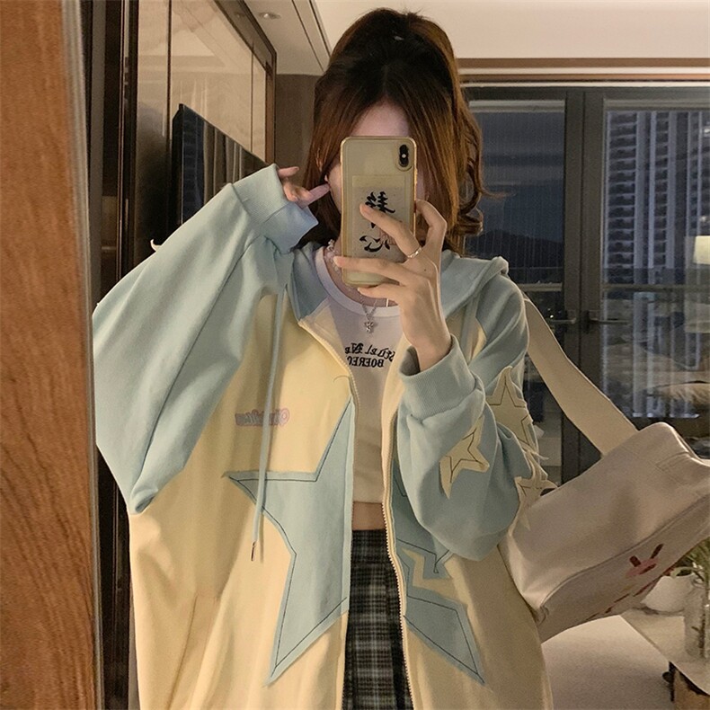 CC584-P78互补色星星贴布开衫卫衣,男装卫衣,星座1611A-1