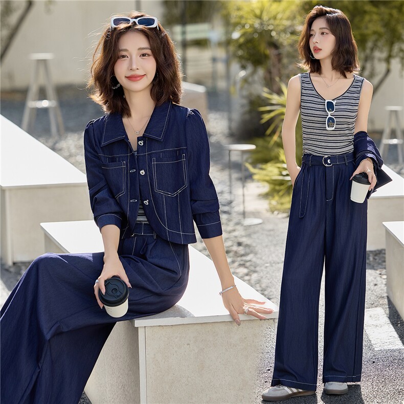 2025秋装新款时尚气质牛仔三件套，女装套装/套裙，依路服饰