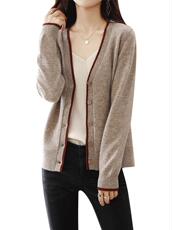 22秋冬新款拼色羊毛开衫女百搭v领宽松毛衣针织打底衫上衣，女装羊毛衫，蒙特羊绒