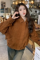 【现货主推】翻领飞行皮夹克高品质皮衣外套2C372-9006-P145控198，女装短外套，2C372