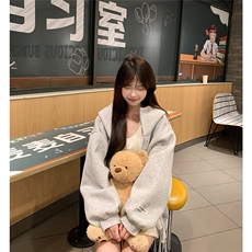 街头杜宾犬耳朵铆钉连帽卫衣男女生秋季宽松薄款拉链外套男-Y3159，女装短外套，星座601-1