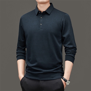 翻领POLO衫男士春秋季2023新款中年纯色长袖T恤爸爸秋装上衣服图片