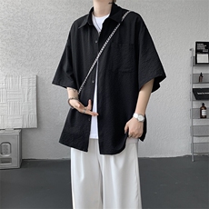 8XL-M泡泡纱盐缩肌理短袖衬衫男夏季冰丝外套防晒衬衣DC28011P36，男装衬衫，电商B312