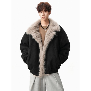 JY667-P100 座山雕加厚棉服男女宽松解构磨毛毛领外套 网图图片