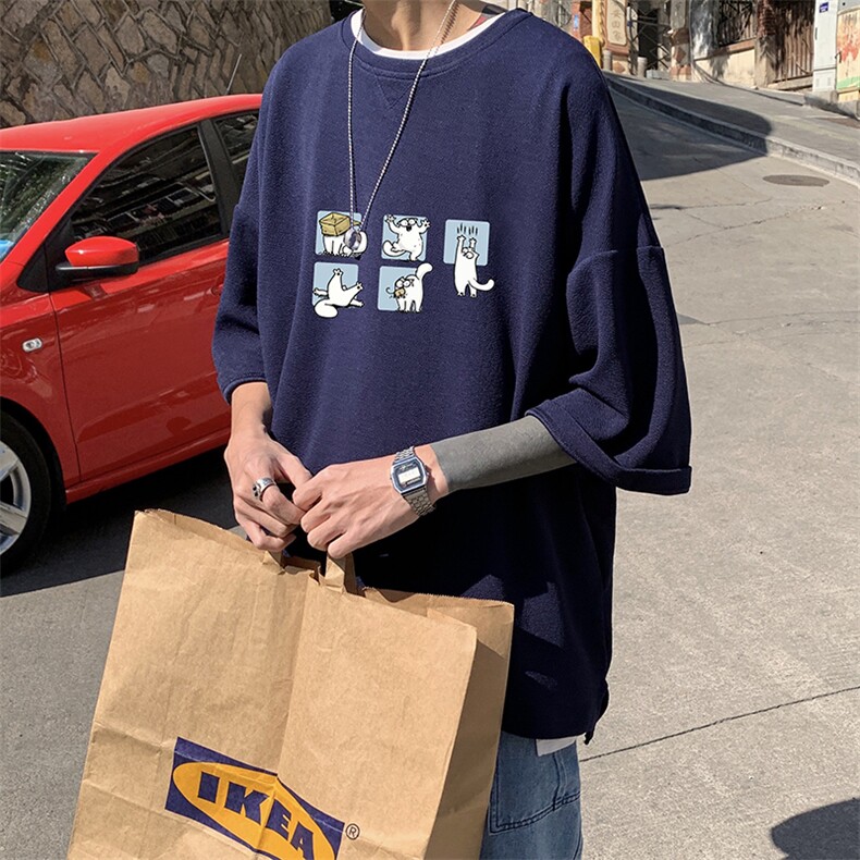 Q11097-P30春夏季七分袖t恤男大码五分袖男短袖中袖,男装T恤,电商A040