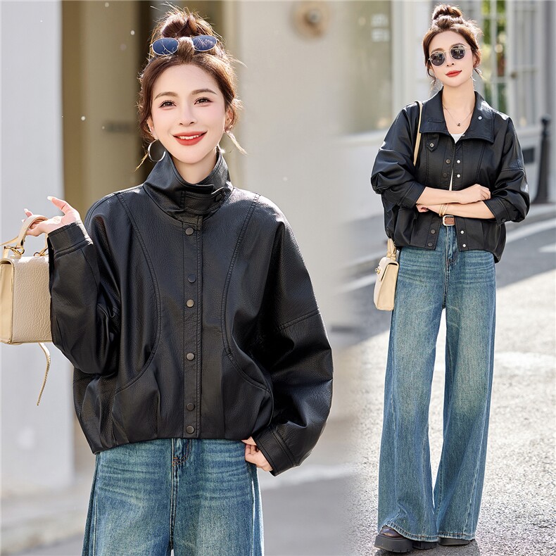 已出货春装新品美拉德皮衣外套女短款韩版宽松休闲百搭机车服潮,女装皮衣,吾爱衣