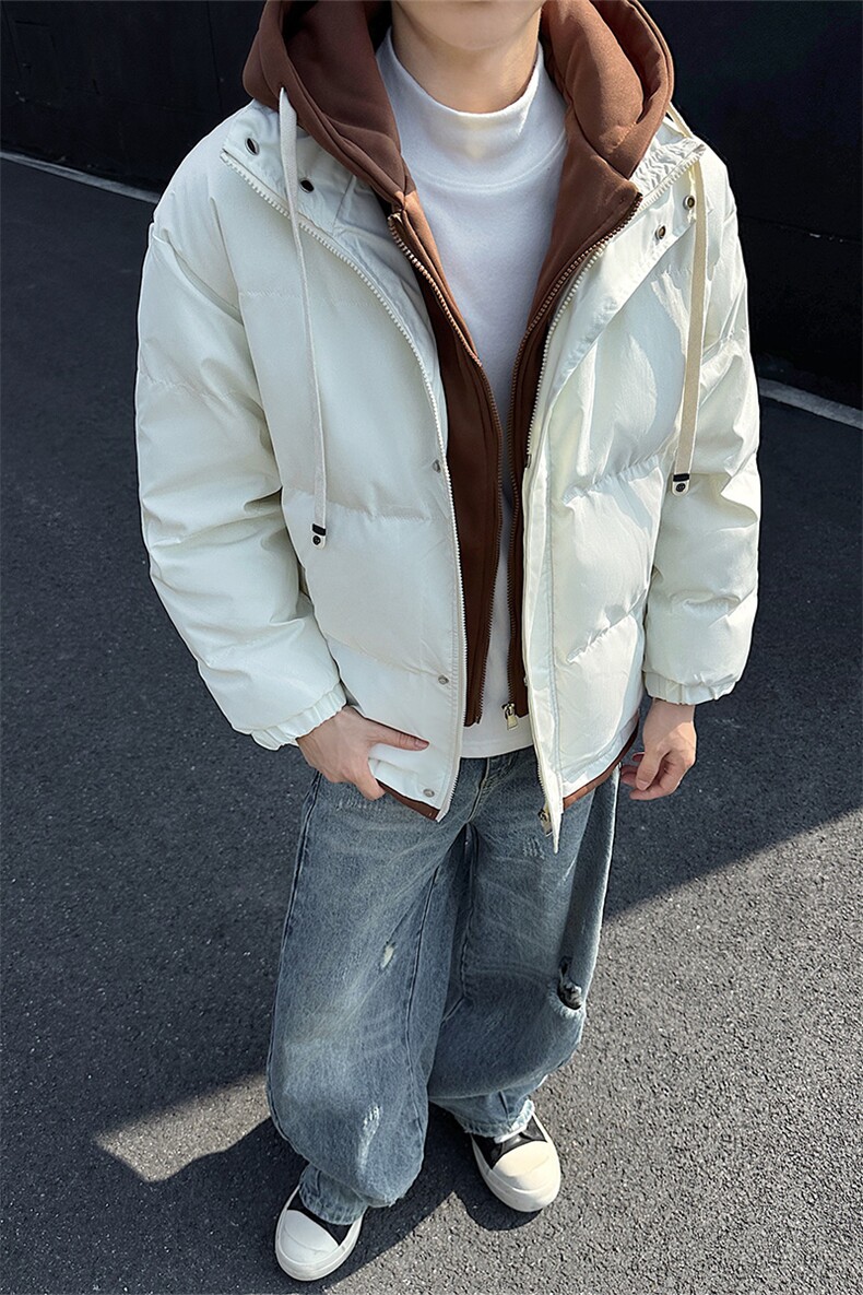 撞色连帽冬季假两件棉服情侣款保暖棉衣宽松袄子D4134-TP75不,男装棉衣,电商A102