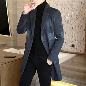 秋冬新款男士羊毛修身中长款呢子大衣商务休闲毛呢外套N16图片