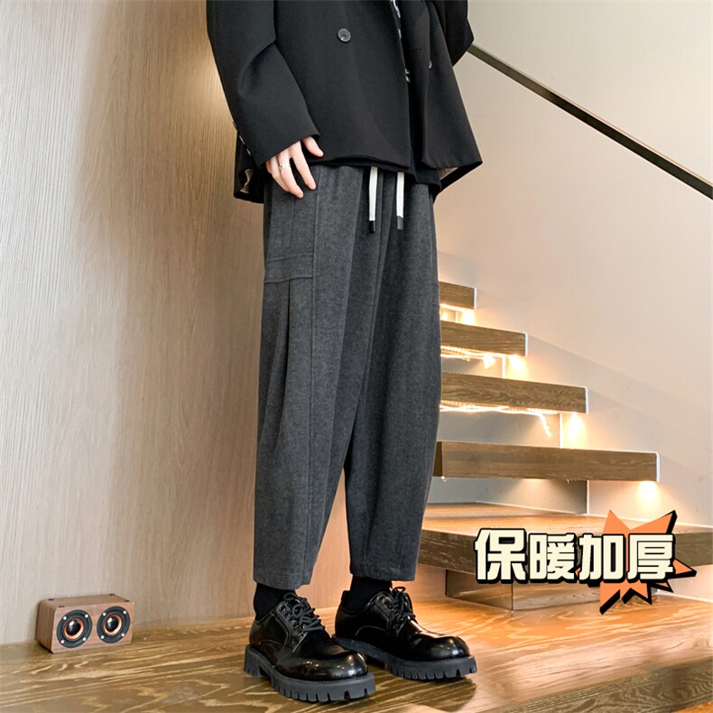深灰色毛呢裤子男款冬季高级感痞帅大码哈伦裤美式复古锥形休闲裤,男装休闲裤,电商C305A