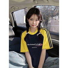 夏季美式高街重磅纯棉三条杠织带插肩撞色男女短袖T恤CZ99-特P25，男装T恤，电商A486