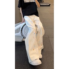 现货DK137-批45泼墨彩绘宽松阔腿牛仔裤男，男装牛仔裤，星座603-2