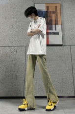 现货24春夏黄泥开叉毛边宽松牛仔裤设计感微喇休闲裤男K5803-P55，男装牛仔裤，星座205