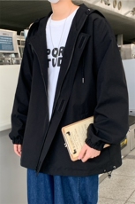JK3010/P55春装2023新款潮宽松连帽学生夹克男纯色大码外套控78，男装夹克，电商A141