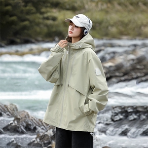 日系户外工装连帽拉链冲锋衣外套男女春秋美式复古休闲徒步登山服图片