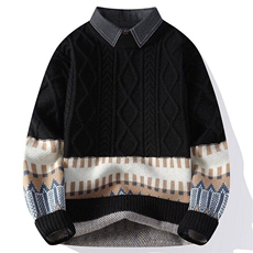 84588-特P70秋冬新款休闲毛衣男针织打底衫假两件衬衫领外套，男装针织衫/毛衣，电商D310B