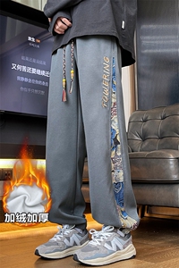薄款改加绒青少年小熊刺绣潮束脚裤男K1135J加绒-特P35控68图片