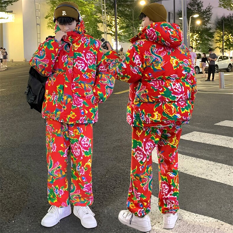 TZ206新中式东北大花男女棉衣套装保暖防寒上款大差价,男装棉衣,星座115A(原星座507）