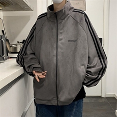 条纹麂皮绒外套男美式复古vibe立领夹克春秋季潮牌宽松休闲棒球服，男装夹克，星座506A