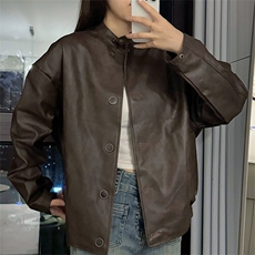 复古棕短款皮衣外套女美拉德高级感立领PU机车夹克C845-P110，男装夹克，星座911-2(原星座613-2）