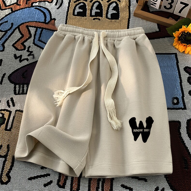 24新款 夏季休闲宽松直筒W印花华夫格短裤 HK105-p25控38图片