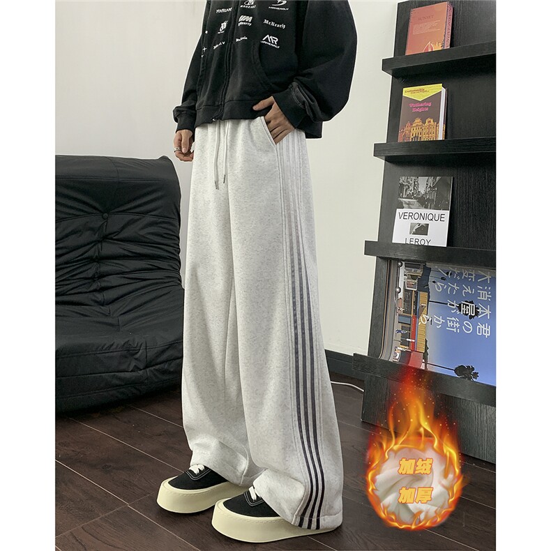 现货华棉渐变加绒三条杠裤子男款运动裤常规P40加绒特45控6878,男装休闲裤,电商D205