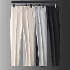 2025新款高弹力刺绣冰丝—九分裤——米杏色P5598，男装休闲裤，电商B368