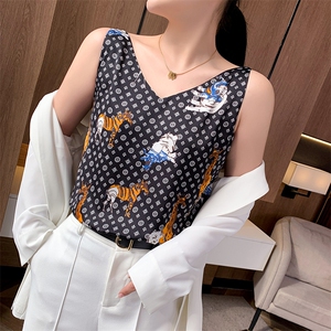 吊带背心女内搭V领 2023新款夏季印花上衣 外穿打底缎面时尚女款图片