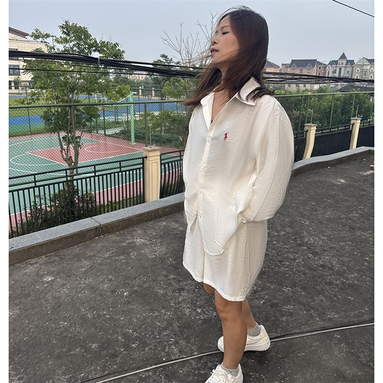 TC01棉麻透气凉爽慵懒高级感青少年长袖衬衫短裤套装男女图片